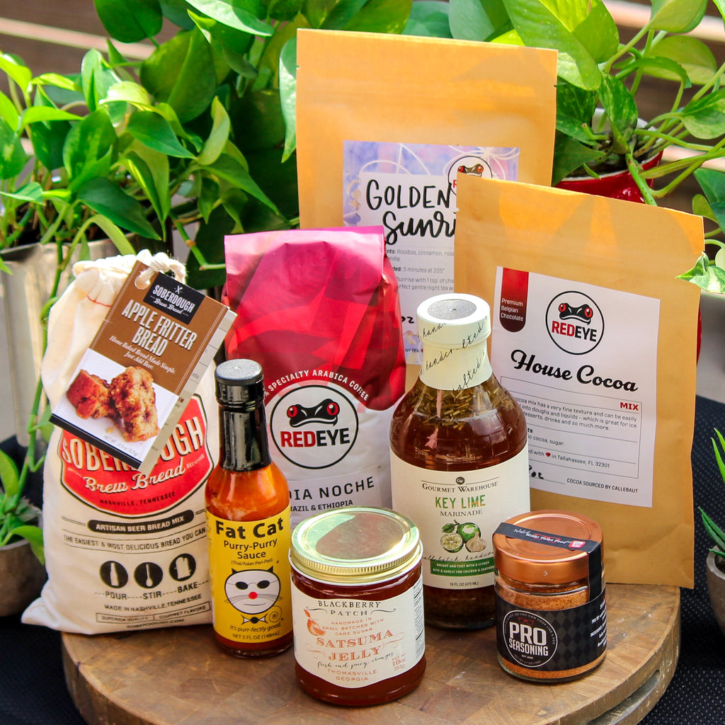 Your Favorite Foodie gift set with local food gifts from RedEye Coffee in Tallahassee, FL.