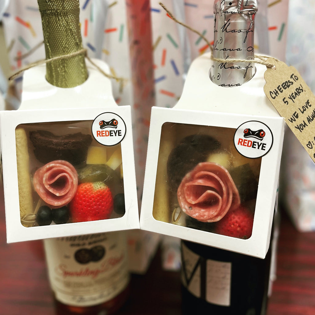 Wine bottle and charcuterie gift set from RedEye Coffee in Tallahassee, FL.