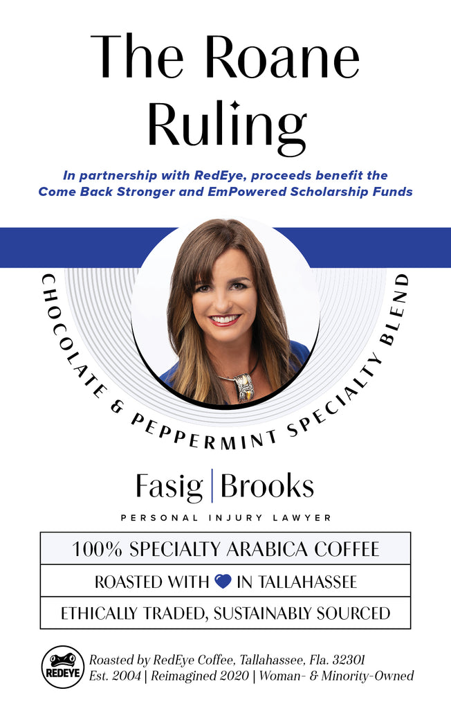 Fasig Brooks Bagged Coffee label specialty flavored blend - The Roane Ruling by Carrie Roane chocolate and peppermint coffee 