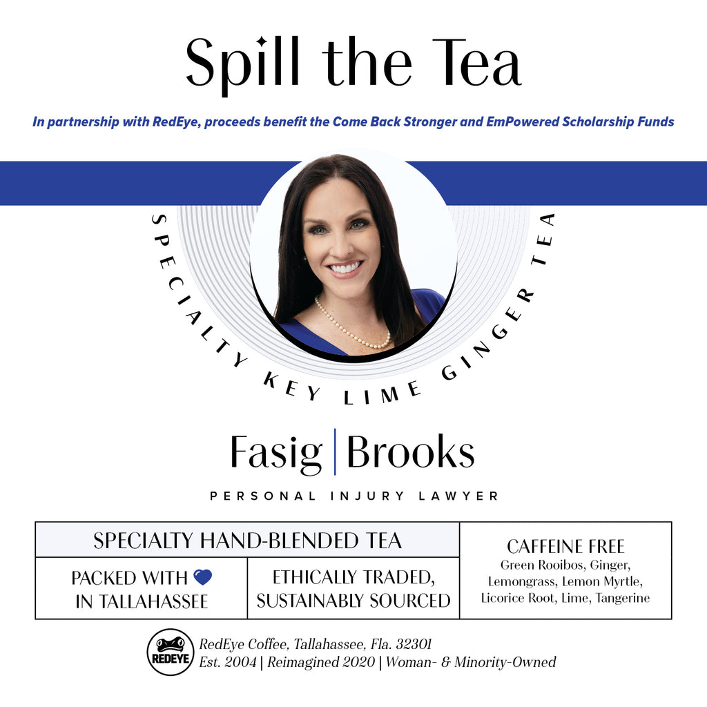Fasig Brooks Bagged Tea label specialty house blend - Spill the Tea by Betsy Brown key lime ginger specialty tea blend